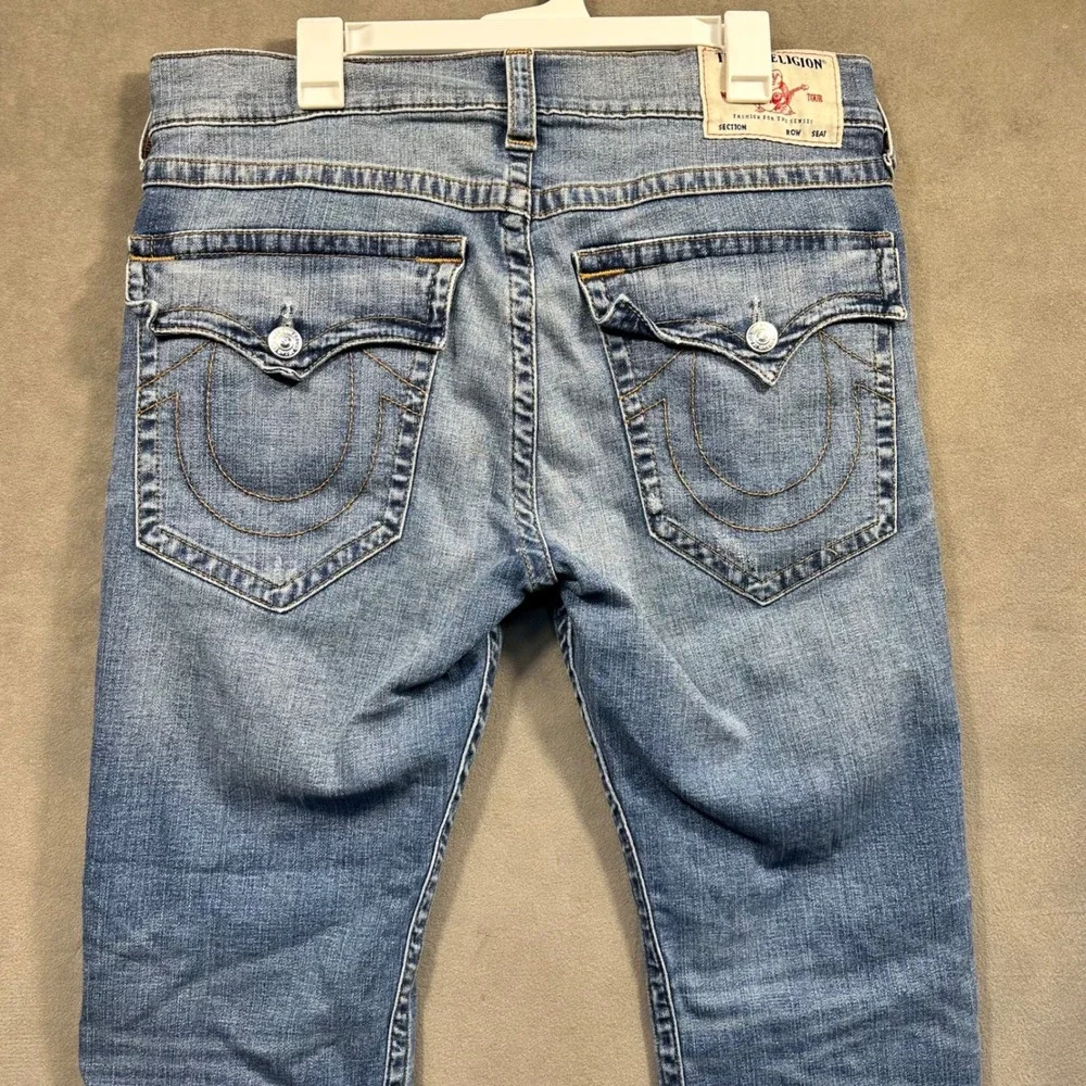 True‎ Religion Jeans Mens 34 Blue Distressed Horseshoe Flap Pocket Excellent